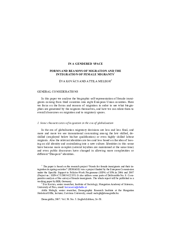 (PDF) In a gendered space: Forms and reasons of migration and the ...
