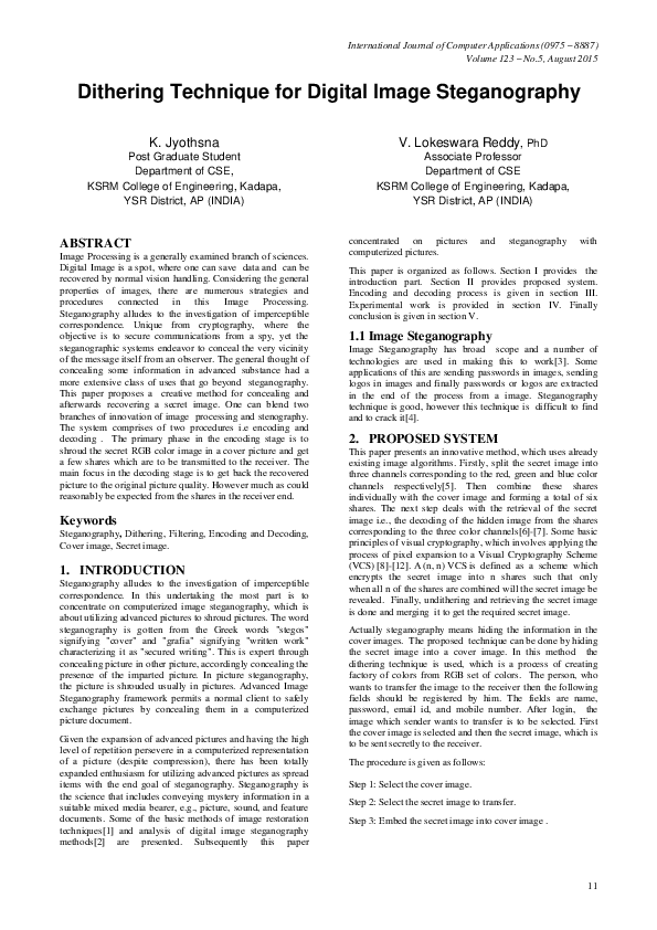 (PDF) Dithering Technique for Digital Image Steganography