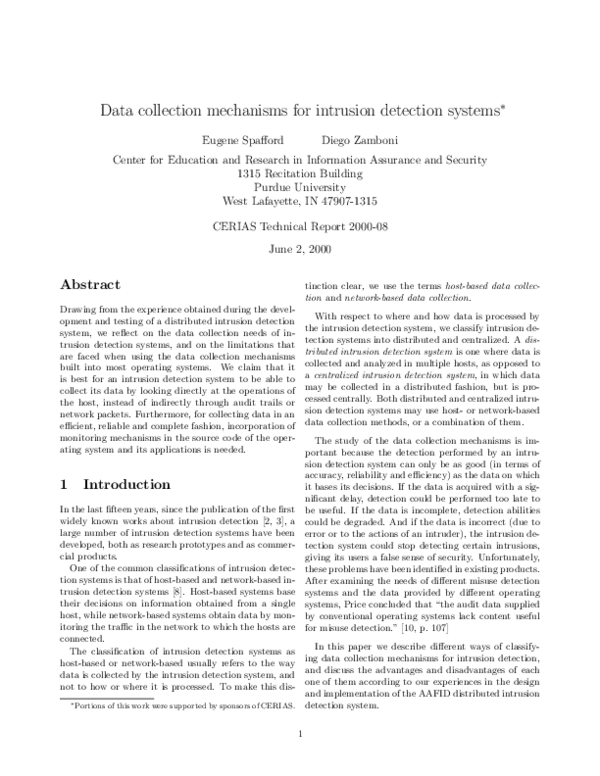 (PDF) Data collection mechanisms for intrusion detection systems