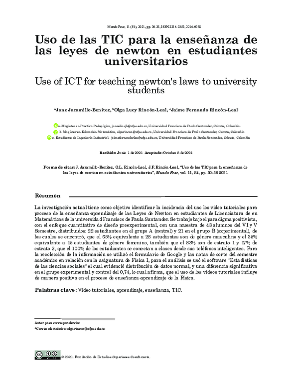 (PDF) Uso de las TIC para la enseñanza de las leyes de newton en ...