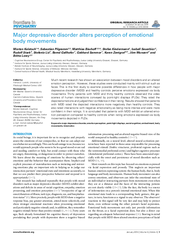 (PDF) Major depressive disorder alters perception of emotional body ...