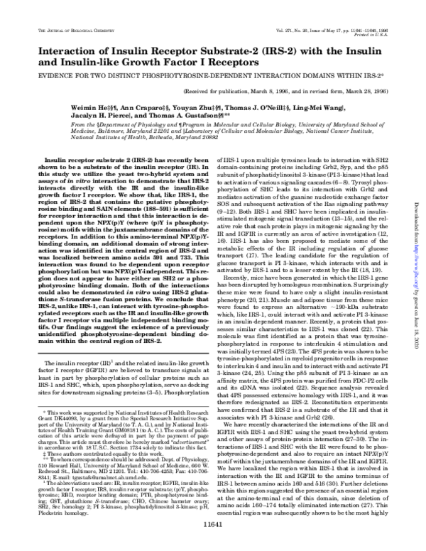 (PDF) Interaction of Insulin Receptor Substrate-2 (IRS-2) with the ...