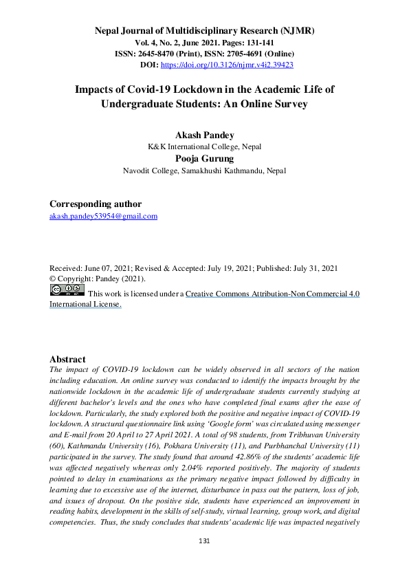 (PDF) Impacts of Covid-19 Lockdown in the Academic Life of ...