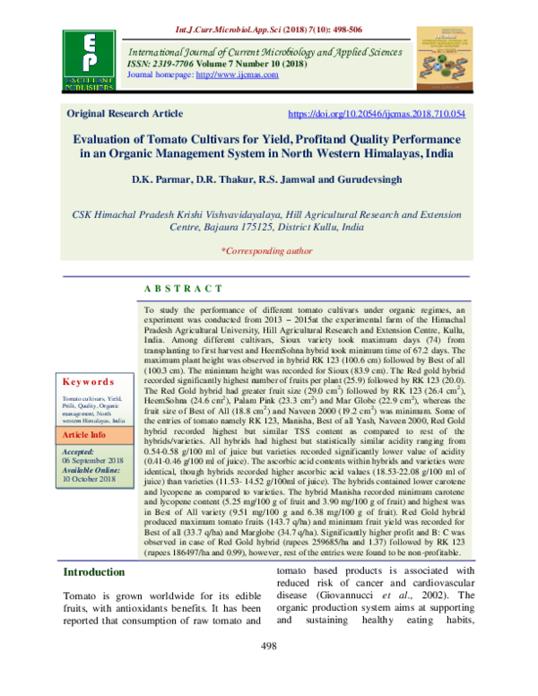 (PDF) Evaluation of Tomato Cultivars for Yield, Profitand Quality ...