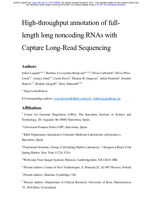 (PDF) High-throughput annotation of full-length long noncoding RNAs ...