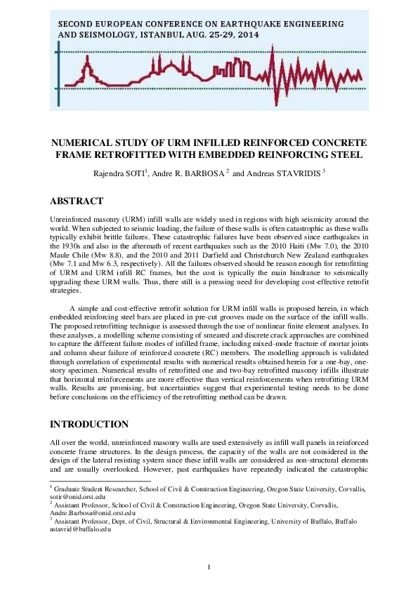 (PDF) Numerical Study of Urm Infilled Reinforced Concrete Frame ...