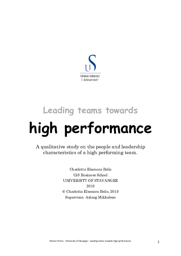 (PDF) Leading teams towards high performance