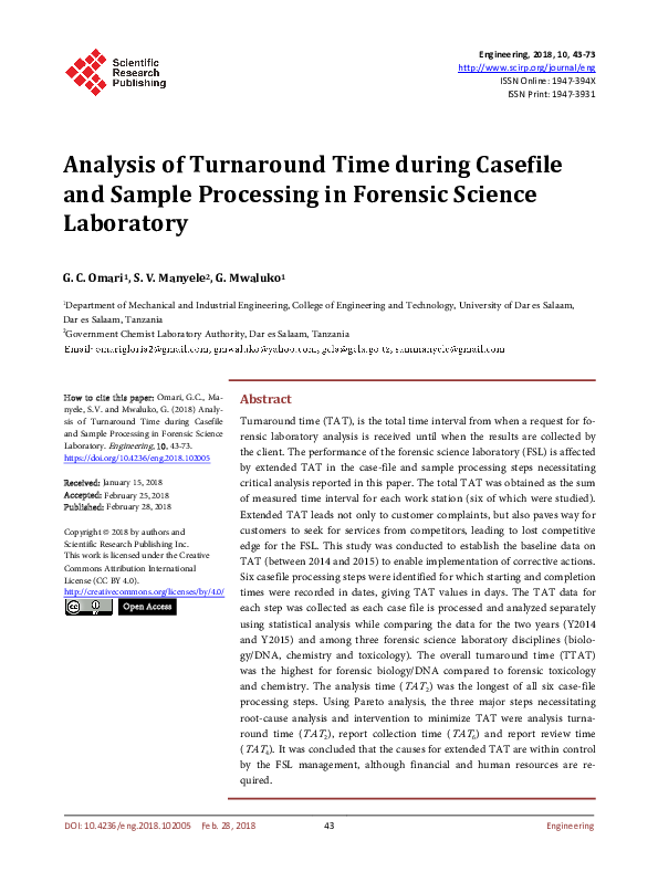 (PDF) Analysis of Turnaround Time during Casefile and Sample Processing
