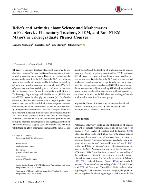 (PDF) Beliefs and Attitudes about Science and Mathematics in Pre ...