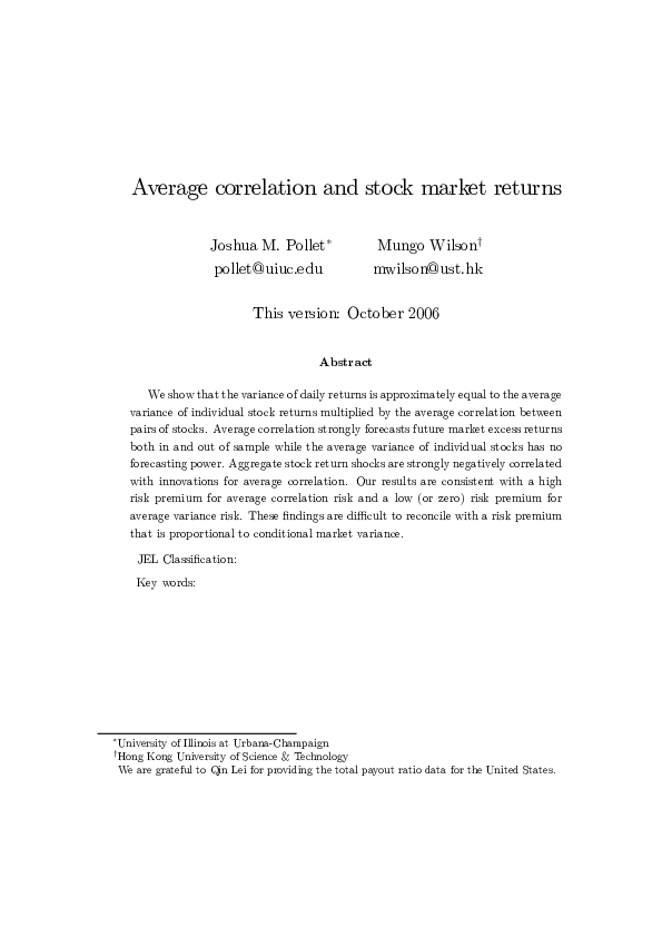 (PDF) Average correlation and stock market returns