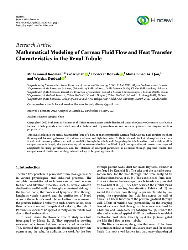 (PDF) Mathematical Modeling of Carreau Fluid Flow and Heat Transfer ...