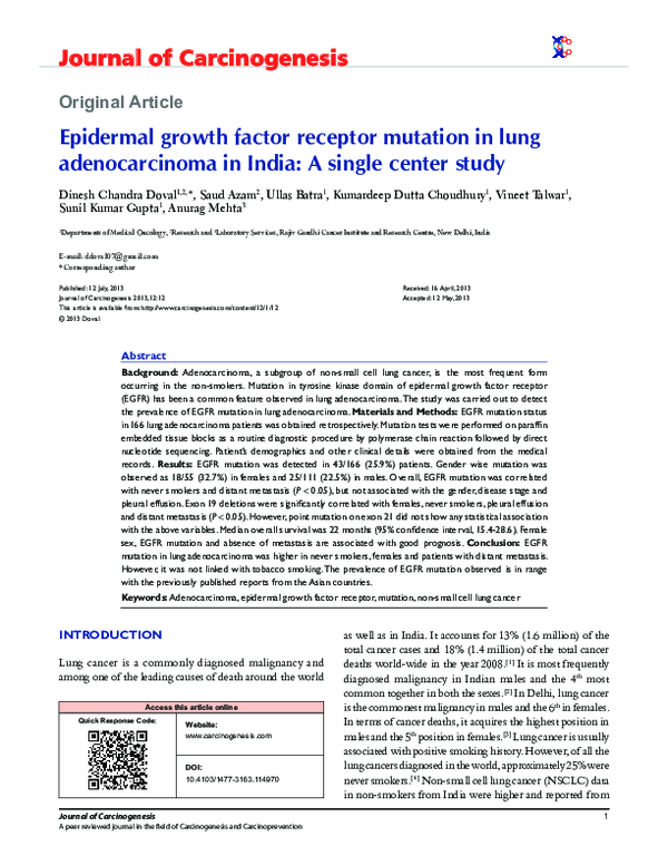 (PDF) Epidermal Growth Factor Receptor Mutation in Lung Cancer are ...