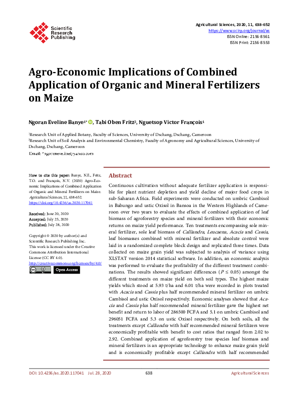 (PDF) Agro-Economic Implications of Combined Application of Organic and ...