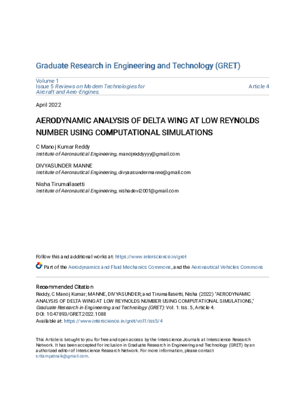 (PDF) Aerodynamic Analysis of Delta Wing at Low Reynolds Number Using ...