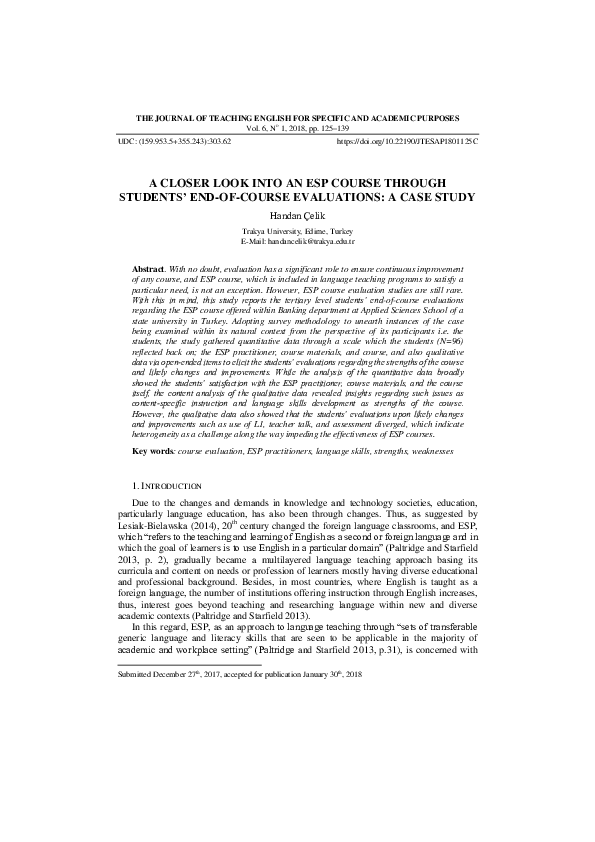 (PDF) A Closer Look Into an Esp Course Through Students’ EndOfCourse
