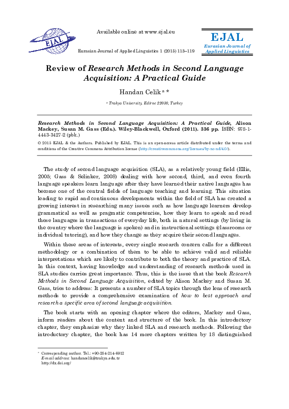 (PDF) Review of Research Methods in Second Language Acquisition: A ...