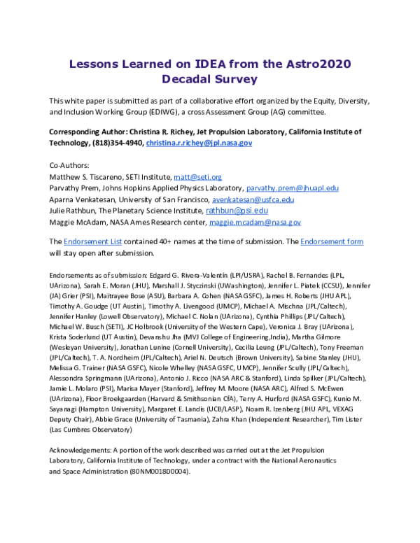 (PDF) Lessons Learned on IDEA from the Astro2020 Decadal Survey ...