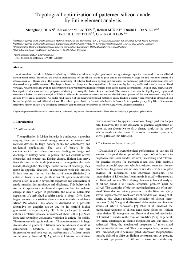 (PDF) Topological optimization of patterned silicon anode by finite ...