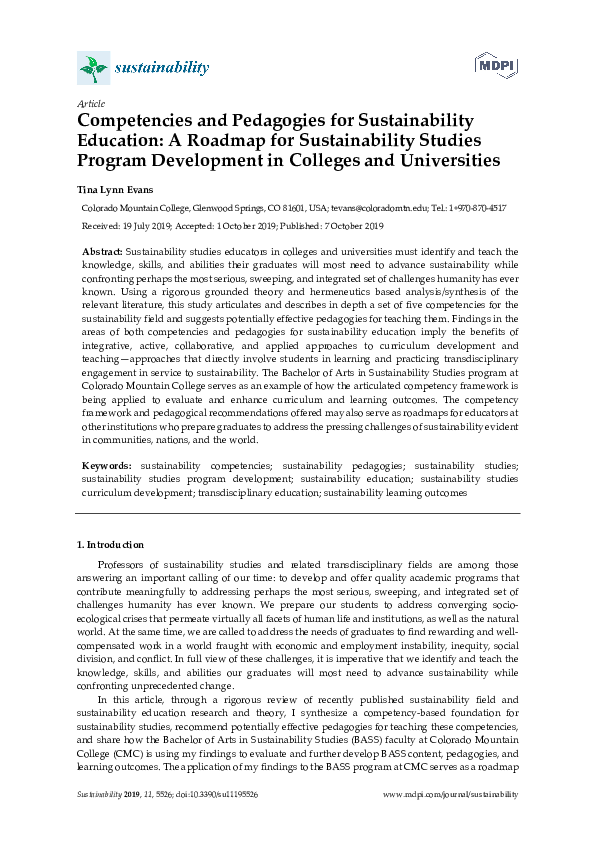 (PDF) Competencies and Pedagogies for Sustainability Education: A ...