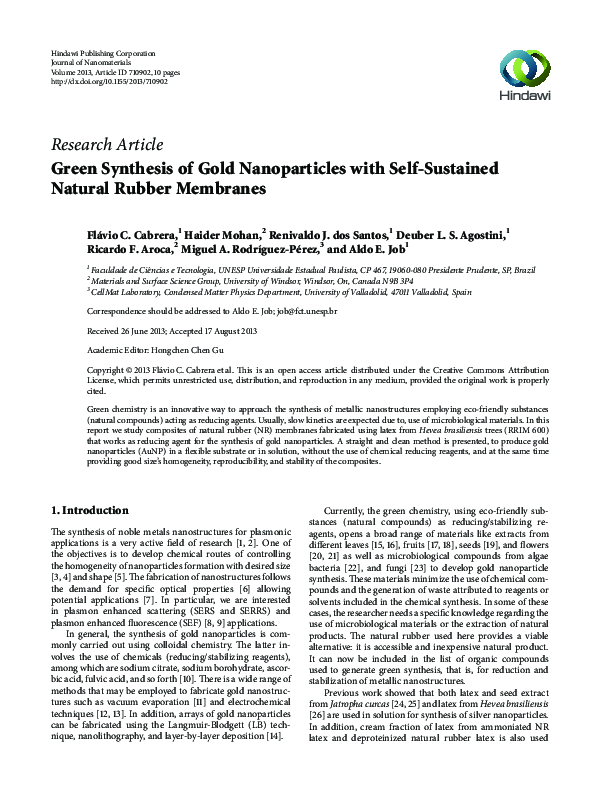 (PDF) Green Synthesis of Gold Nanoparticles with Self-Sustained Natural ...