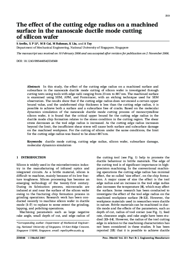 (PDF) The Effect of the Cutting Edge Radius on a Machined Surface in ...