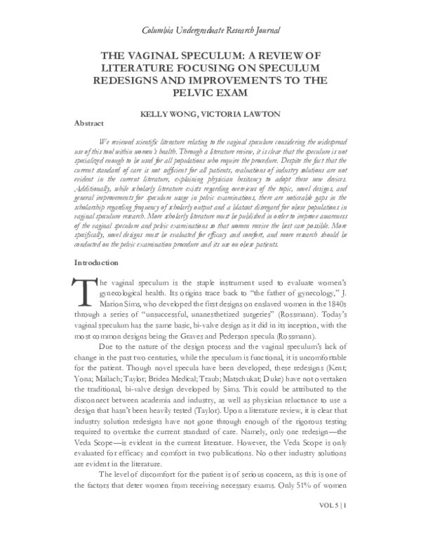 (PDF) The Vaginal Speculum A Review of Literature Focusing On Specula