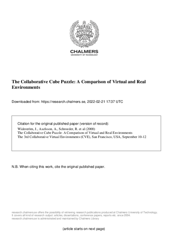 (PDF) The collaborative cube puzzle