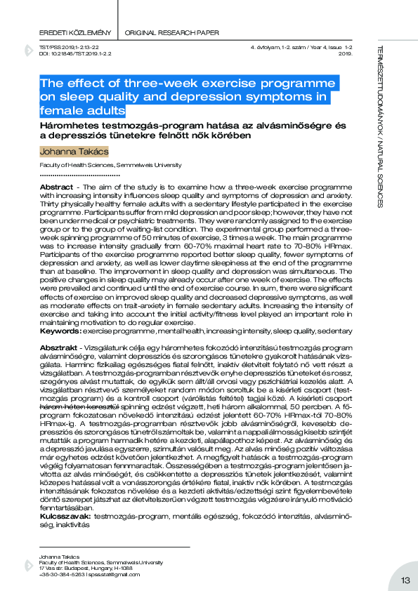 (PDF) The effect of three-week exercise programme on sleep quality and ...