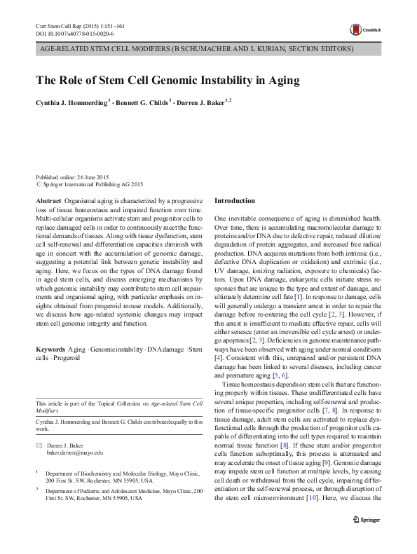 (PDF) The Role of Stem Cell Genomic Instability in Aging