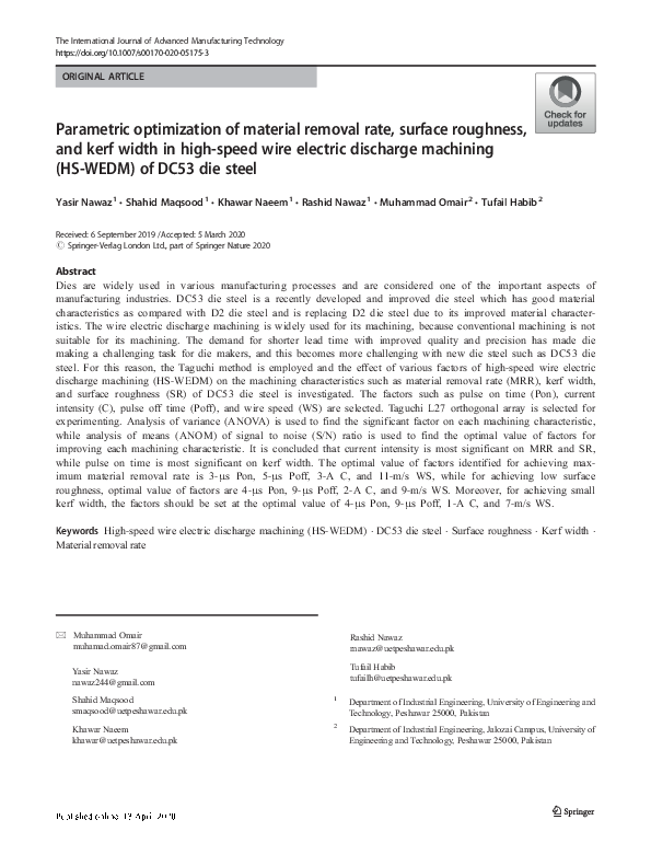 (PDF) Parametric optimization of material removal rate, surface