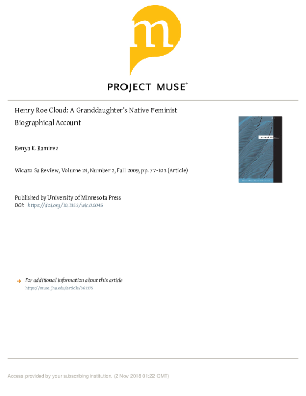 (PDF) Henry Roe Cloud: A Granddaughter’s Native Feminist Biographical ...