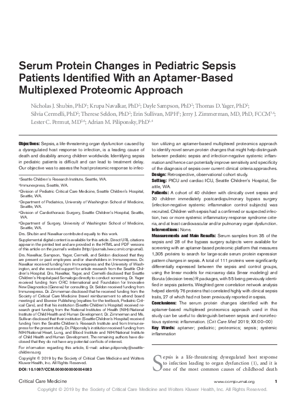 (PDF) Serum Protein Changes in Pediatric Sepsis Patients Identified ...