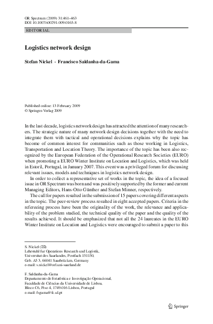 (PDF) Logistics network design