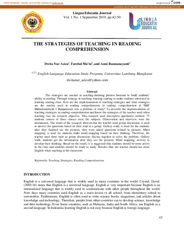 (PDF) The Strategies of Teaching in Reading Comprehension