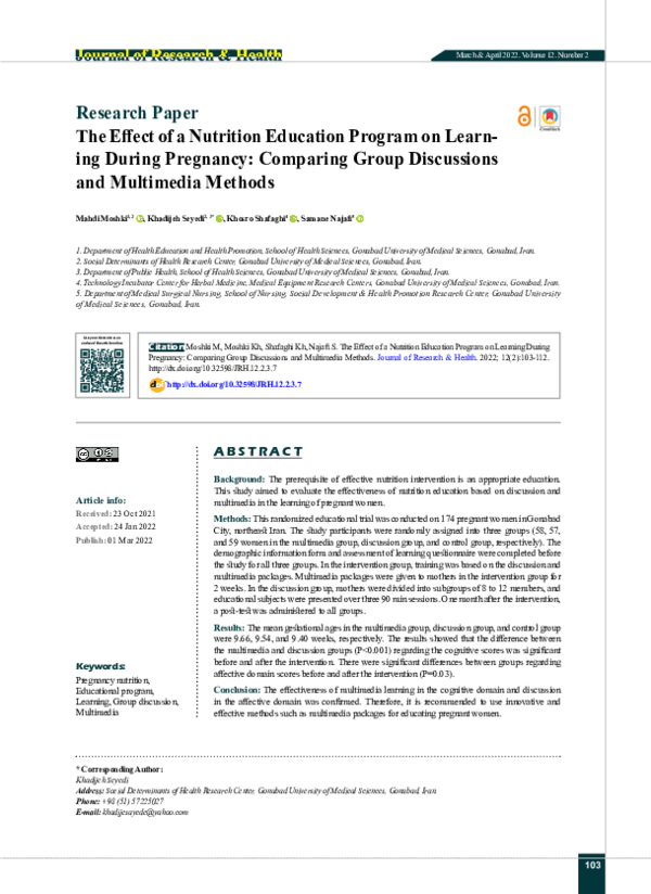 (PDF) The Effect of a Nutrition Education Program on Learning During ...