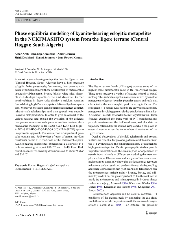 (PDF) Phase equilibria modeling of kyanite-bearing eclogitic ...