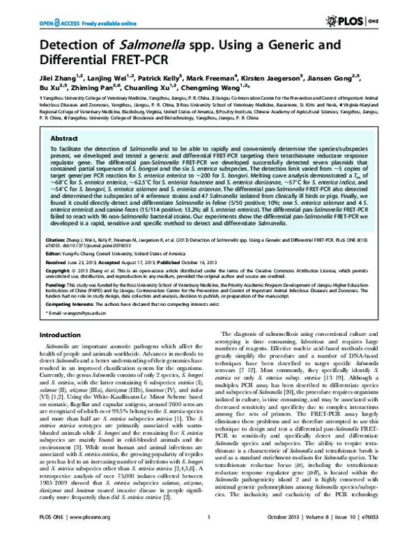 (PDF) Detection of Salmonella spp. Using a Generic and Differential ...