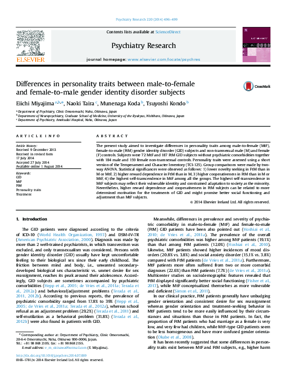 (PDF) Differences in personality traits between male-to-female and ...