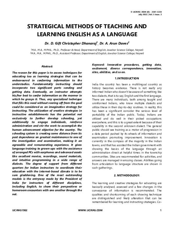 (PDF) STRATEGICAL METHODS OF TEACHING AND LEARNING ENGLISH AS A LANGUAGE