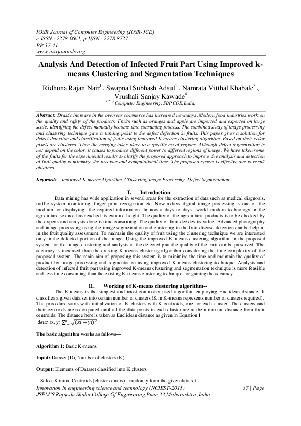 (PDF) Analysis And Detection of Infected Fruit Part Using Improved k ...
