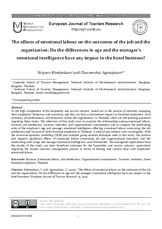 (PDF) The effects of emotional labour on the outcomes of the job and ...