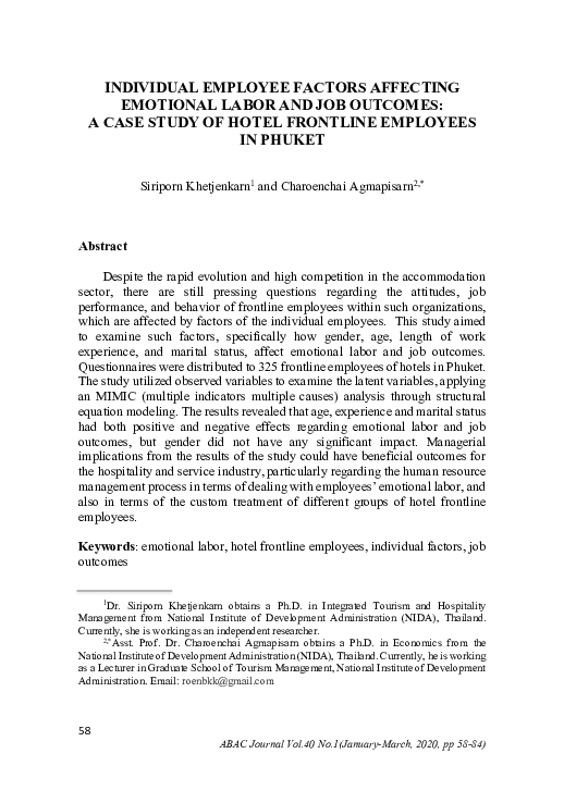 (PDF) Individual Employee Factors Affecting Emotional Labor and Job ...