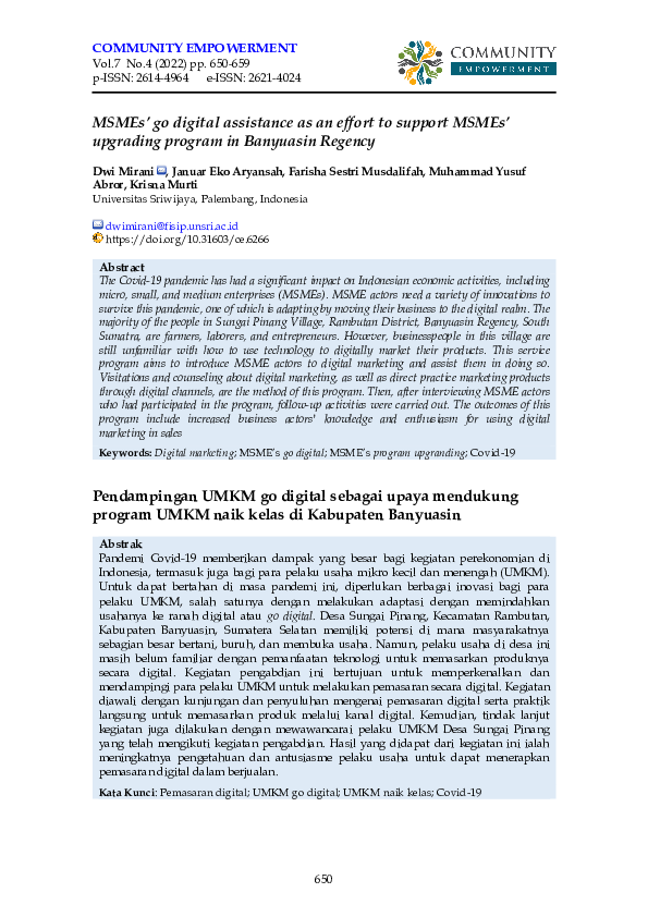 (PDF) MSMEs’ go digital assistance as an effort to support MSMEs ...
