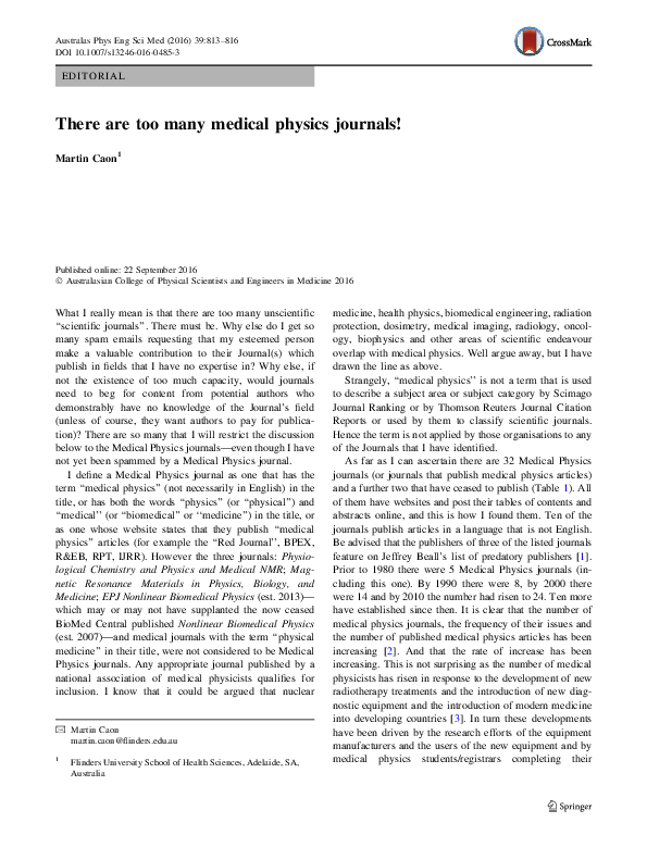 (PDF) There are too many medical physics journals! Martin Caon Academia.edu