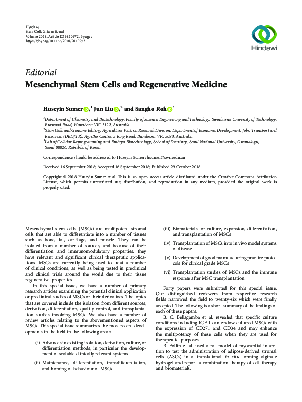 (PDF) Mesenchymal Stem Cells and Regenerative Medicine