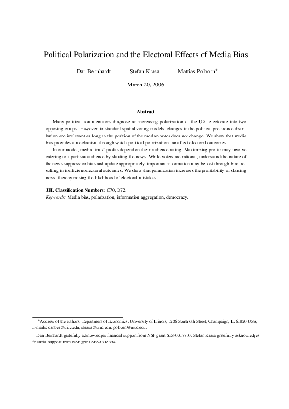 (PDF) Political polarization and the electoral effects of media bias