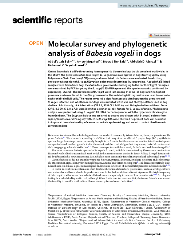(PDF) Molecular survey and phylogenetic analysis of Babesia vogeli in dogs