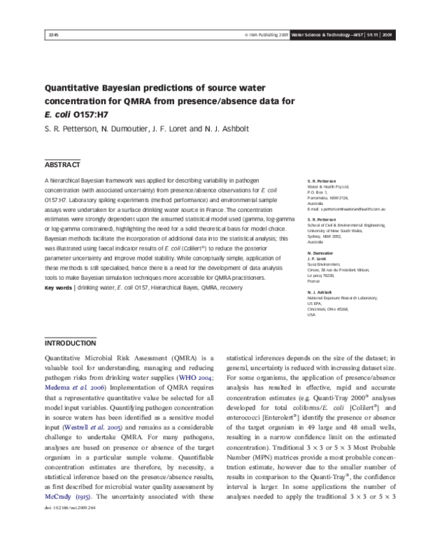 (PDF) Quantitative Bayesian predictions of source water concentration ...