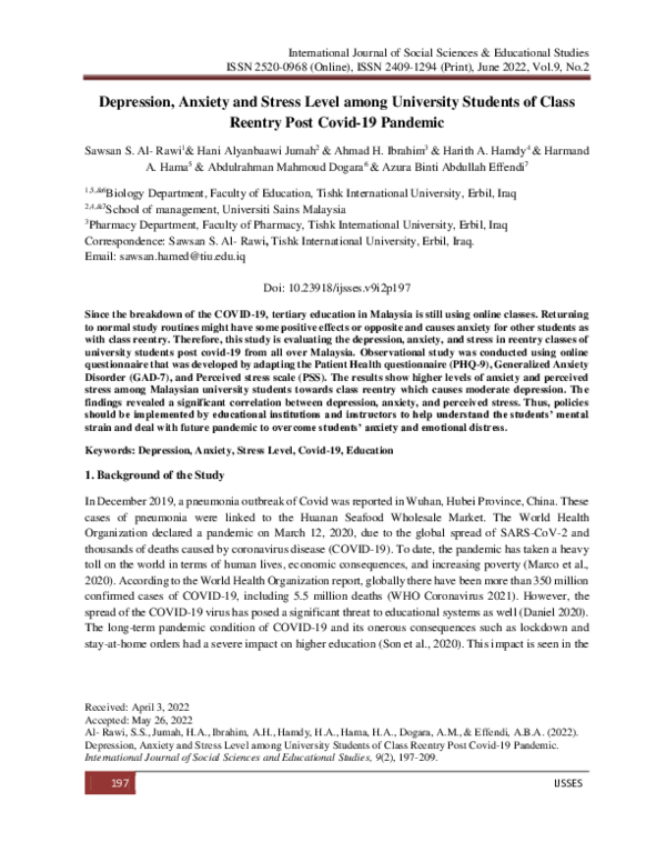 (PDF) Depression, Anxiety and Stress Level among University Students of ...