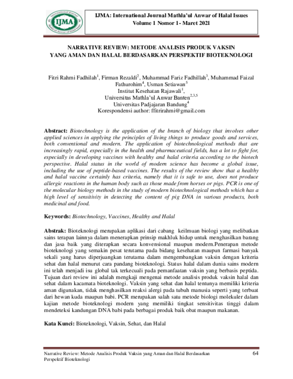 (PDF) NARRATIVE REVIEW: METODE ANALISIS PRODUK VAKSIN YANG AMAN DAN ...